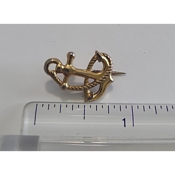 Vintage Ships Anchor Hat Lapel Pin Gold Tone Nautical Braided Rope .75" Tall - Picture 4 of 5
